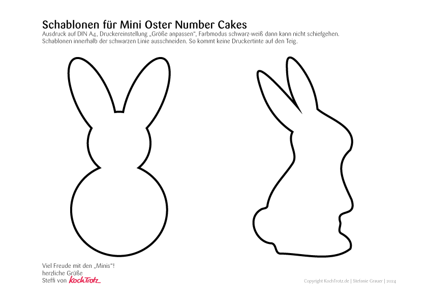 Druck-Schablonen Hasenformen für Mini Oster Number Cakes DIN A4